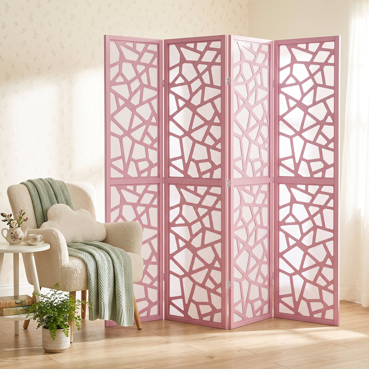 Roundhill Furniture Aurra 4-Panel Wood Room Divider, Folding Portable Partition Screen