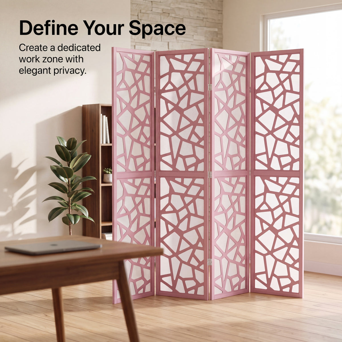 Roundhill Furniture Aurra 4-Panel Wood Room Divider, Folding Portable Partition Screen