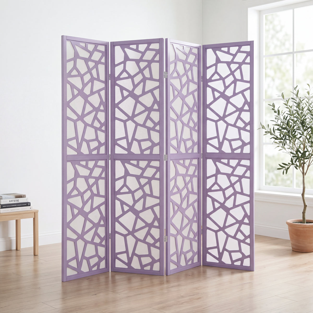 Roundhill Furniture Aurra 4-Panel Wood Room Divider, Folding Portable Partition Screen