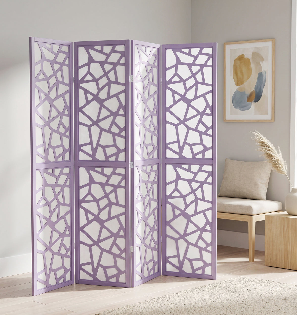 Roundhill Furniture Aurra 4-Panel Wood Room Divider, Folding Portable Partition Screen