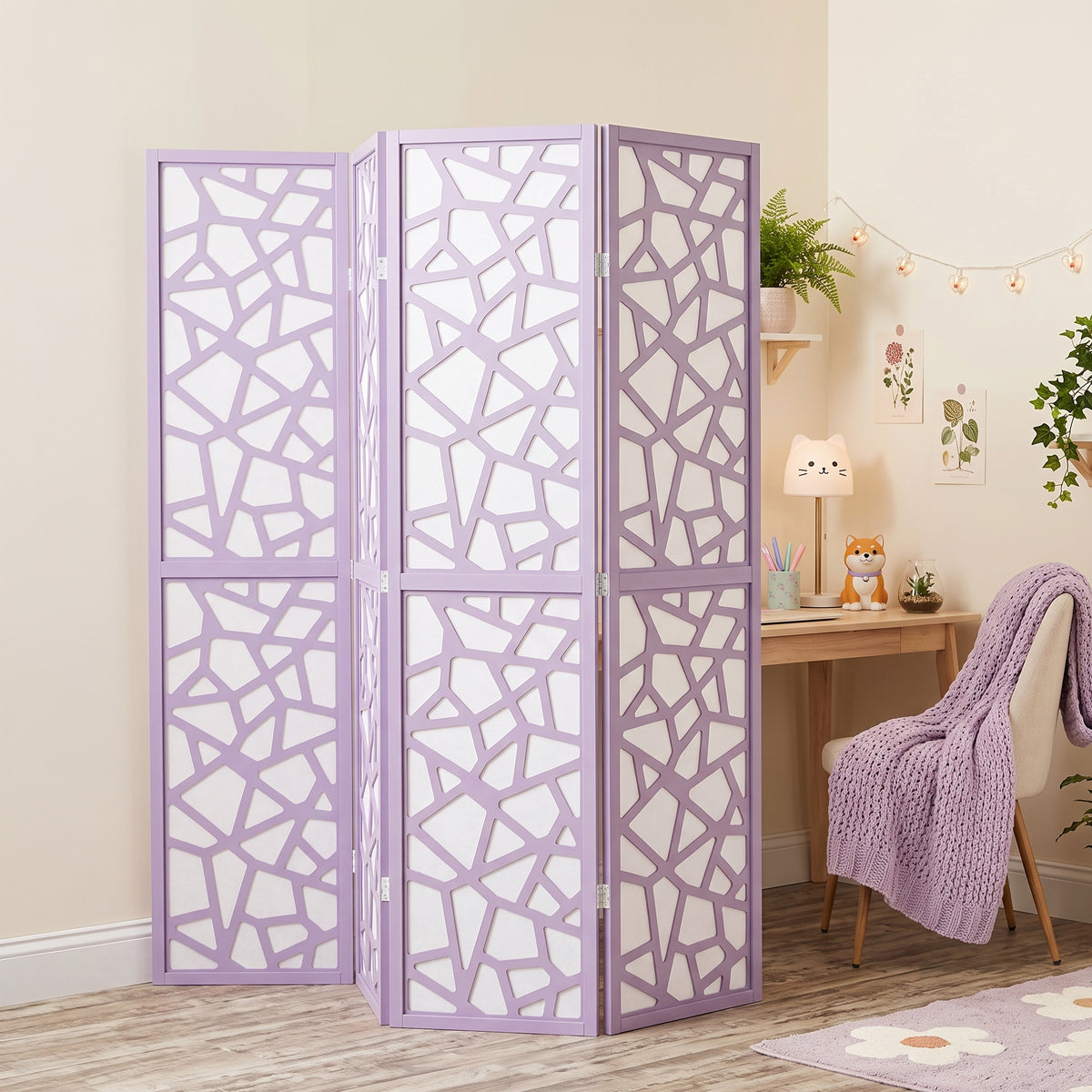 Roundhill Furniture Aurra 4-Panel Wood Room Divider, Folding Portable Partition Screen