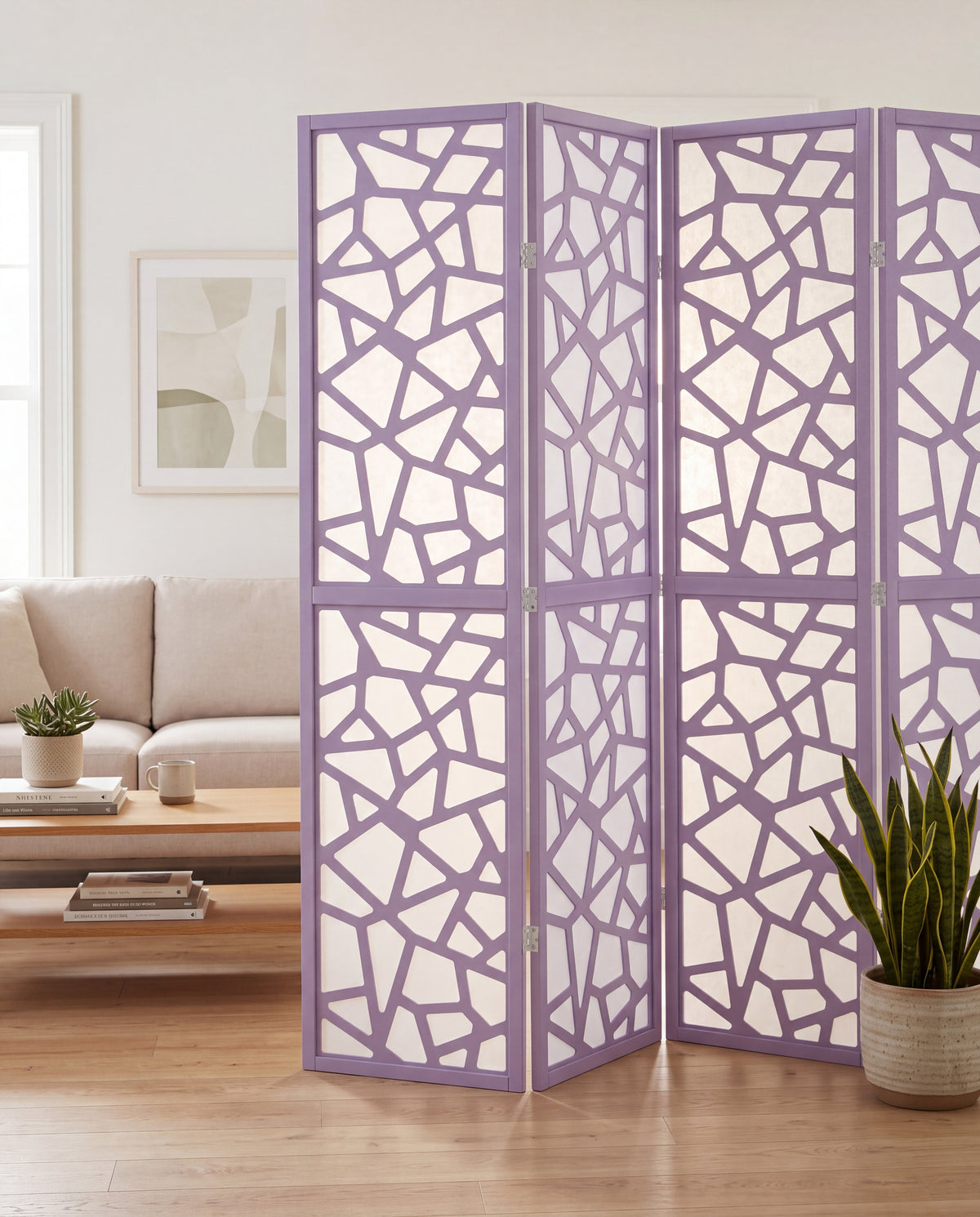 Roundhill Furniture Aurra 4-Panel Wood Room Divider, Folding Portable Partition Screen