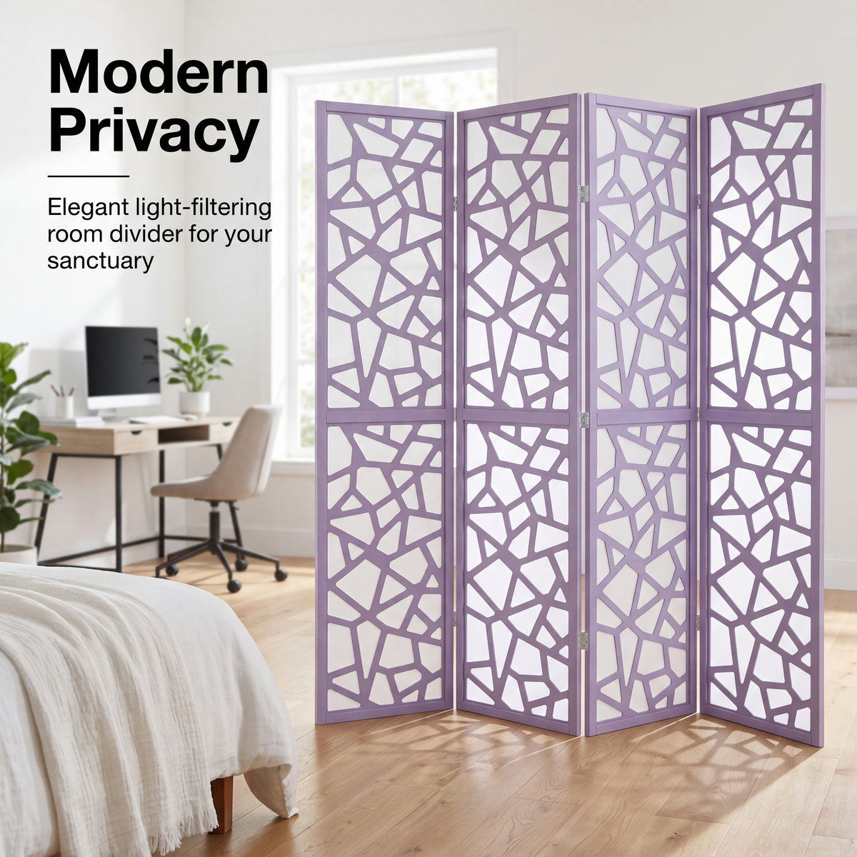Roundhill Furniture Aurra 4-Panel Wood Room Divider, Folding Portable Partition Screen