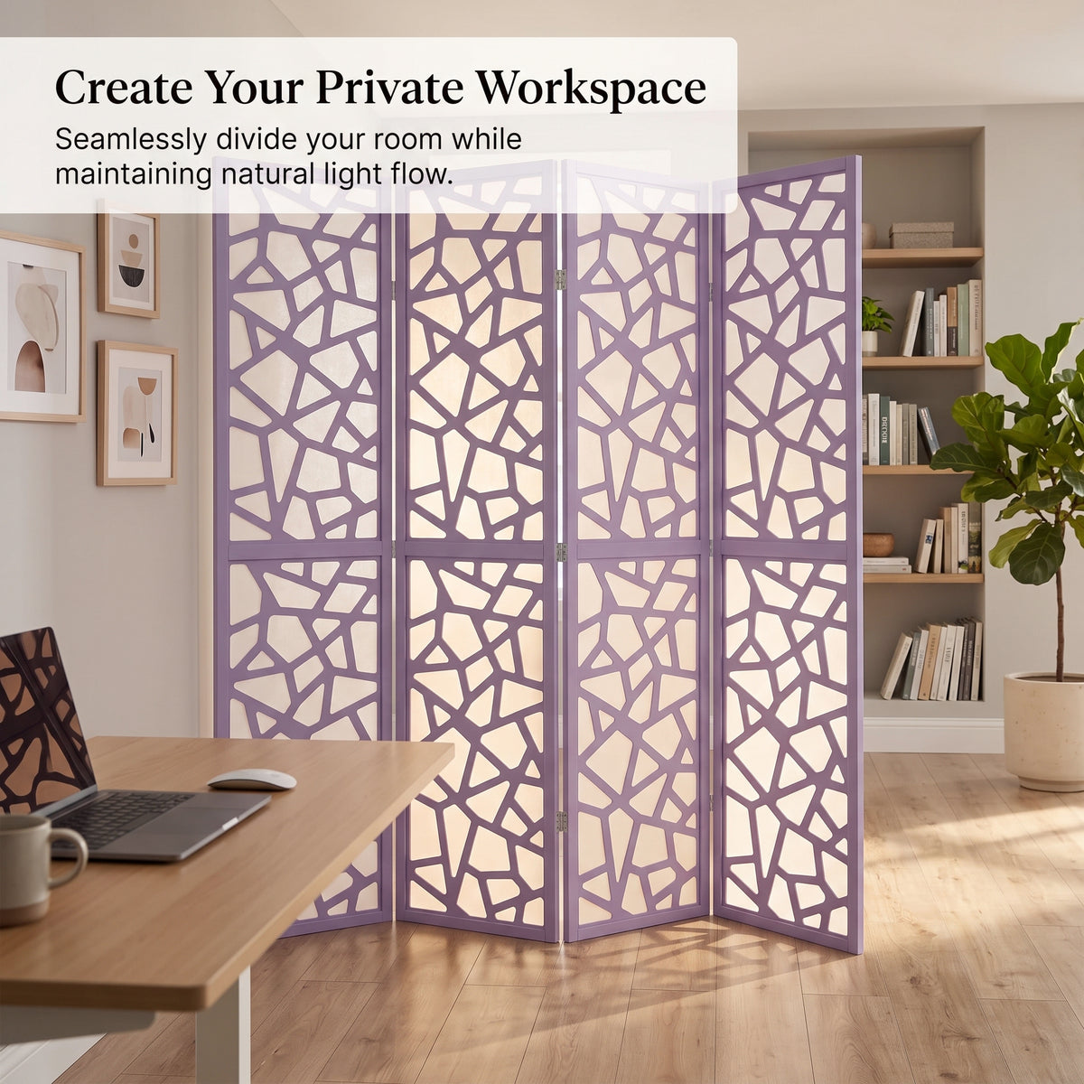 Roundhill Furniture Aurra 4-Panel Wood Room Divider, Folding Portable Partition Screen