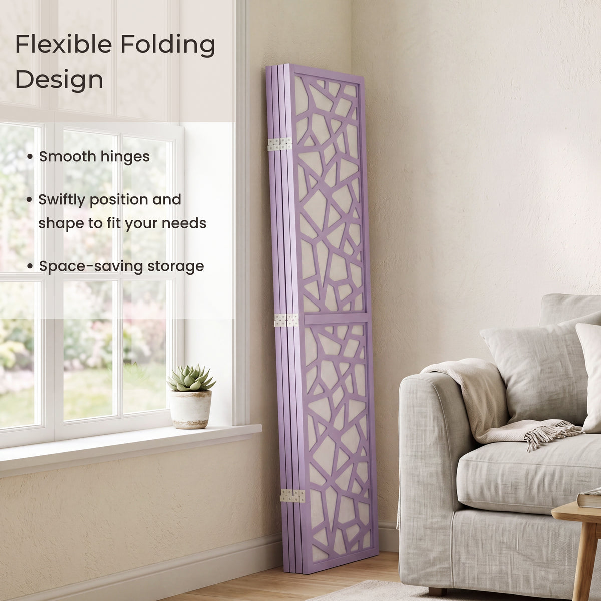 Roundhill Furniture Aurra 4-Panel Wood Room Divider, Folding Portable Partition Screen