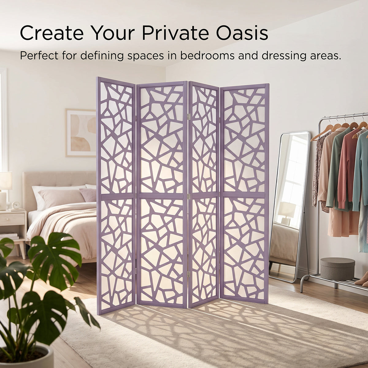 Roundhill Furniture Aurra 4-Panel Wood Room Divider, Folding Portable Partition Screen