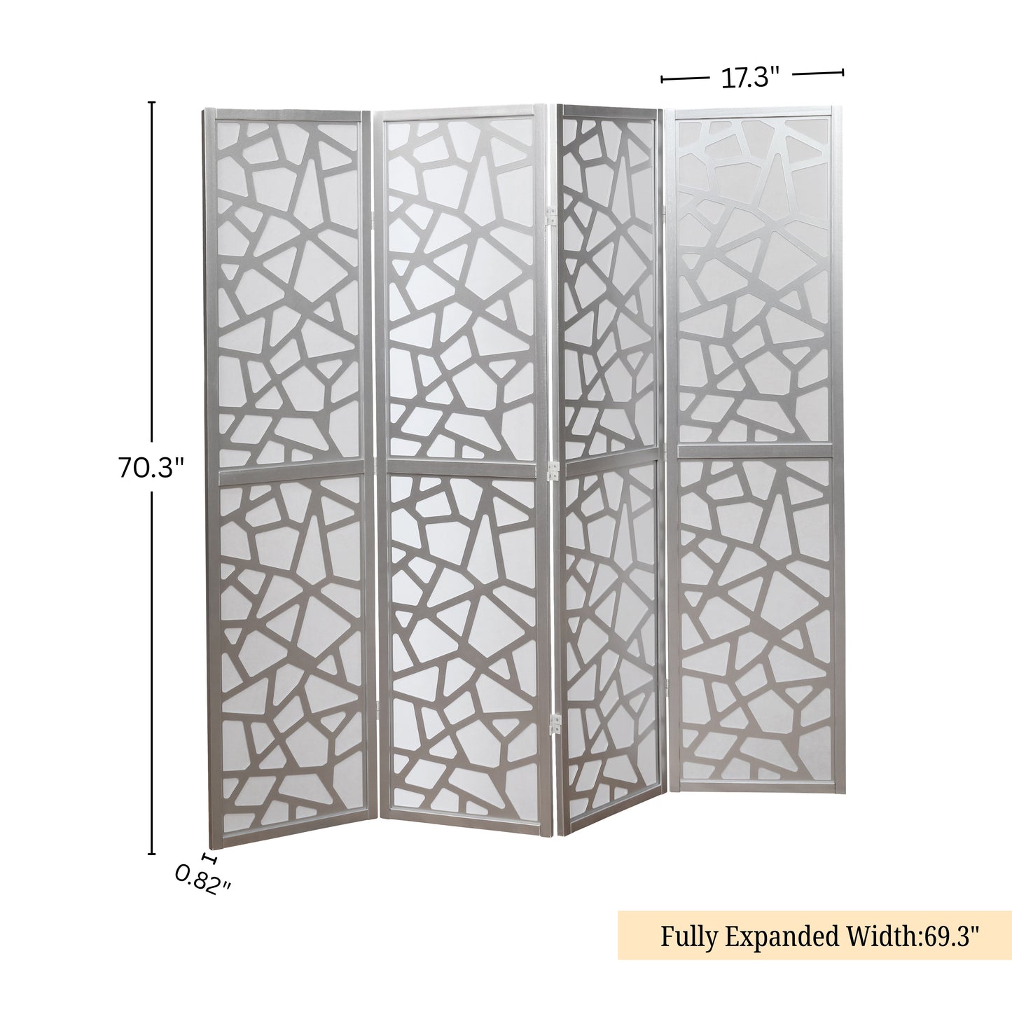 Giyano 4 Panel Screen Room Divider, Sliver
