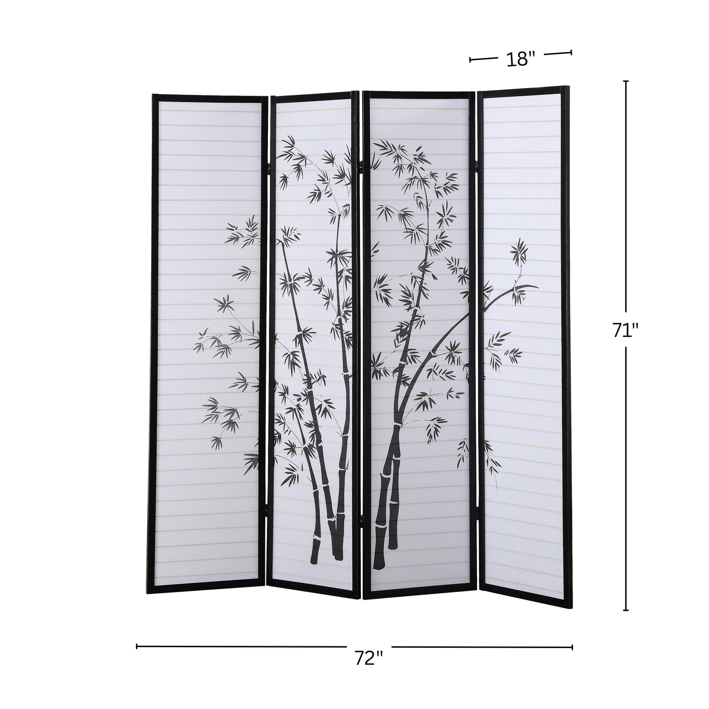 Bamboo Print 4-Panel Black Framed Room Screen/Divider