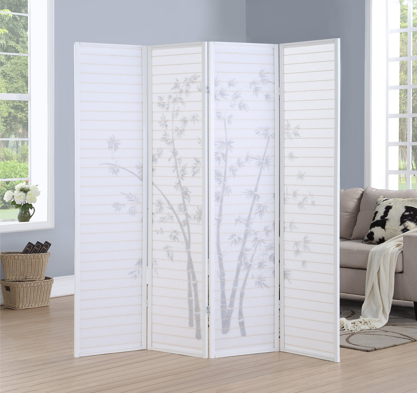 Roundhill Furniture Bamboo Print 4-Panel Framed Room Divider