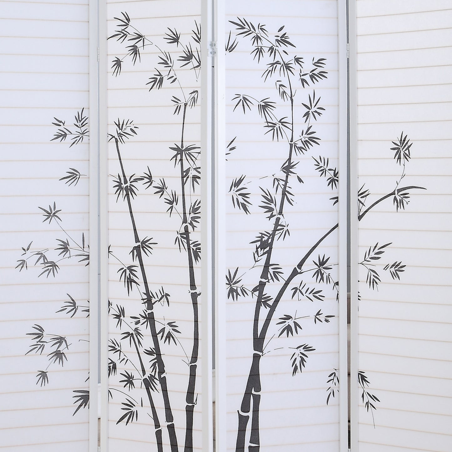 Bamboo Print 4-Panel White Framed Room Screen/Divider