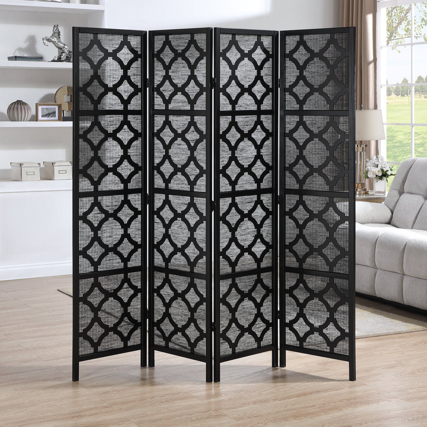 Roundhill Furniture Quarterfoil Diamond Design 4-Panel Room Divider