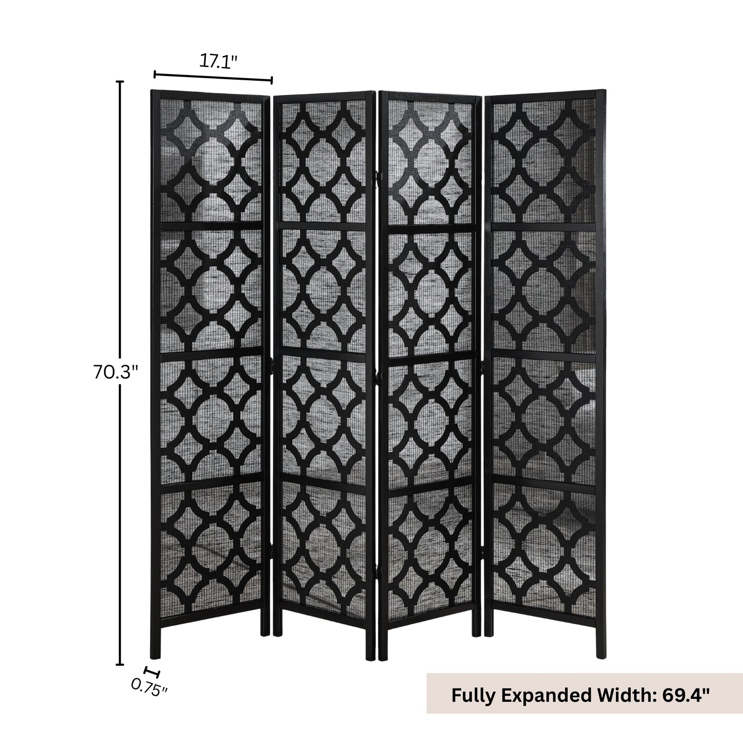 Roundhill Furniture Quarterfoil Diamond Design 4-Panel Room Divider