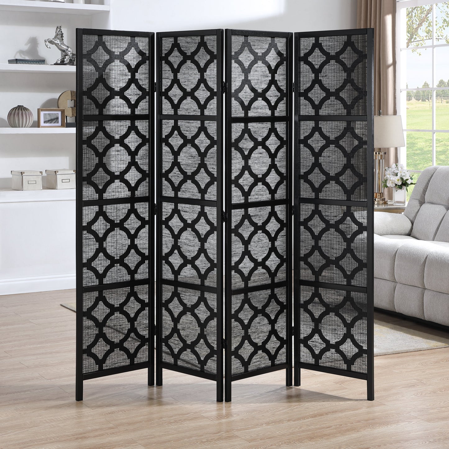 Roundhill Furniture Quarterfoil Diamond Design 4-Panel Room Divider