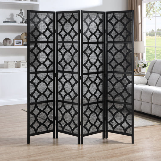 Roundhill Furniture Quarterfoil Diamond Design 4-Panel Room Divider