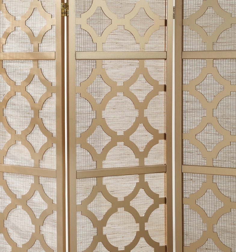 Quarterfoil infused Diamond Design 4-Panel Room Divider, Gold