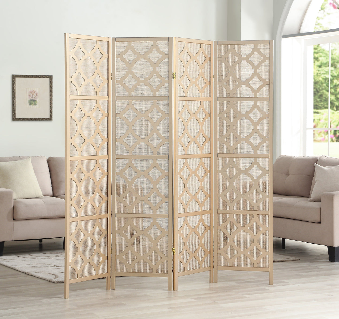Roundhill Furniture Quarterfoil Diamond Design 4-Panel Room Divider