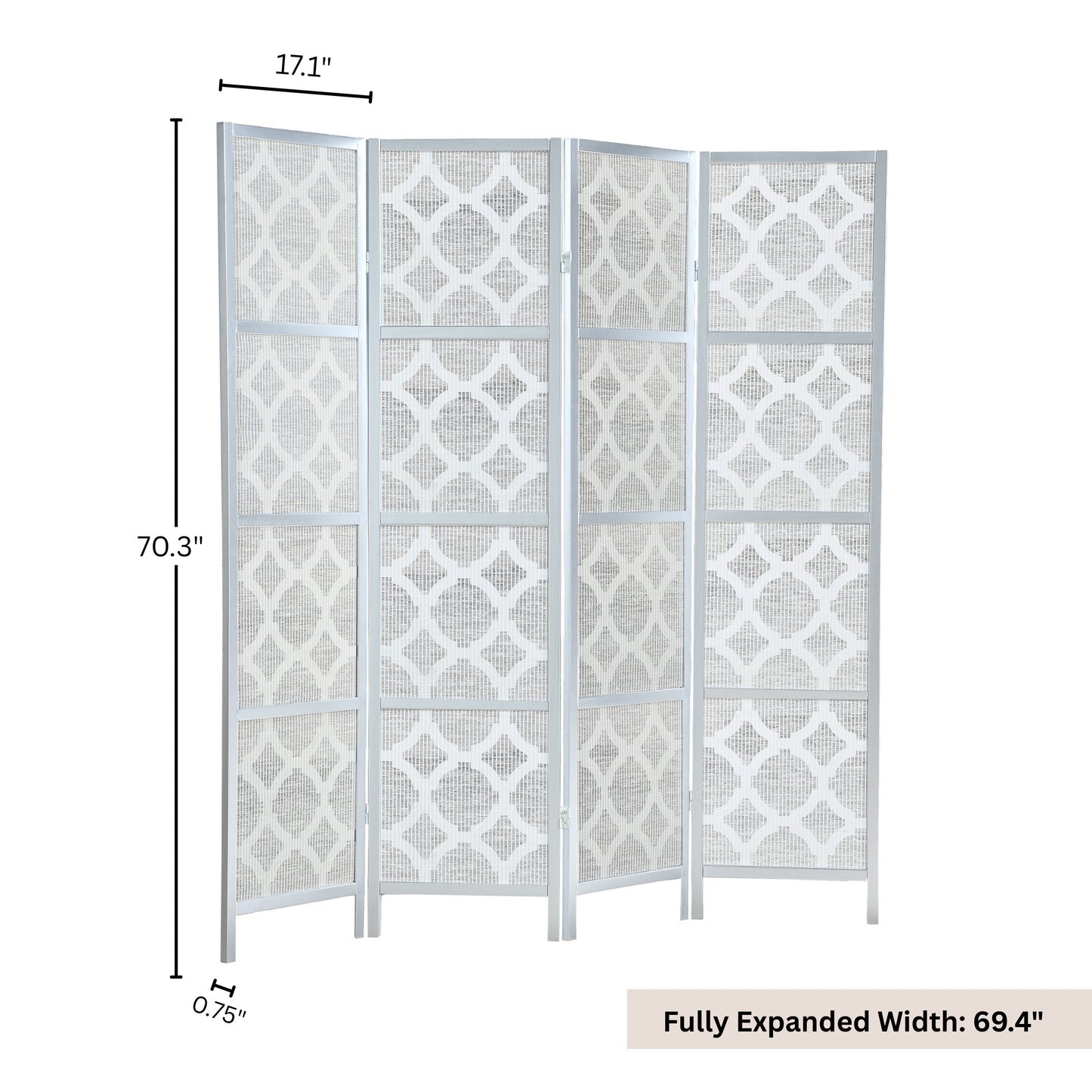 Roundhill Furniture Quarterfoil Diamond Design 4-Panel Room Divider