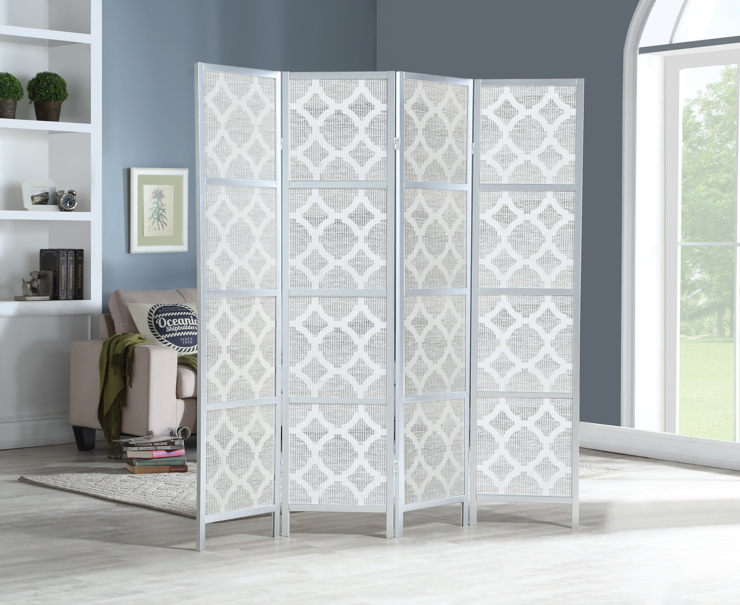 Roundhill Furniture Quarterfoil Diamond Design 4-Panel Room Divider