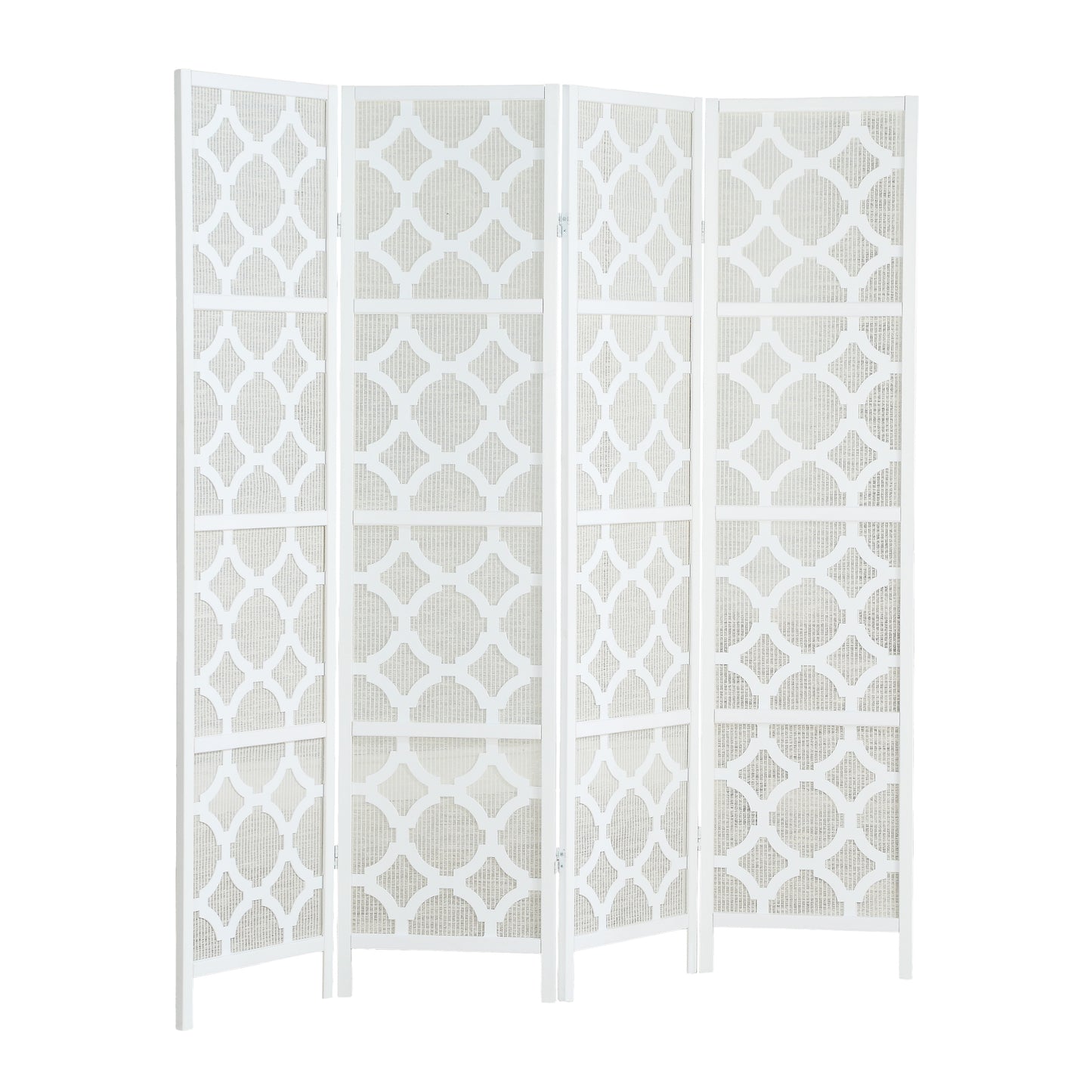 Roundhill Furniture Quarterfoil infused Diamond Design 4-Panel Room Divider, White