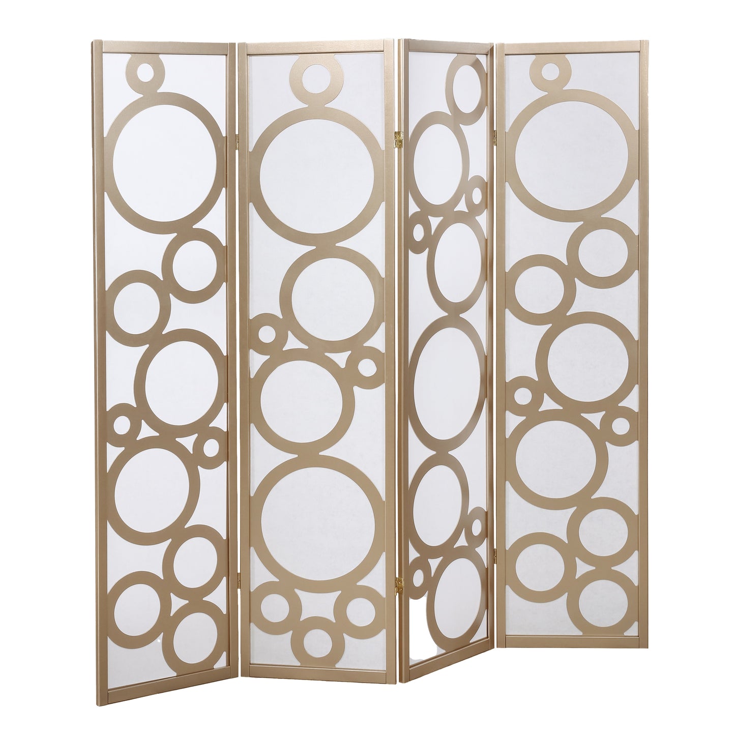 Arvada 4-Panel Wood Room Divider with Circle Pattern, Gold