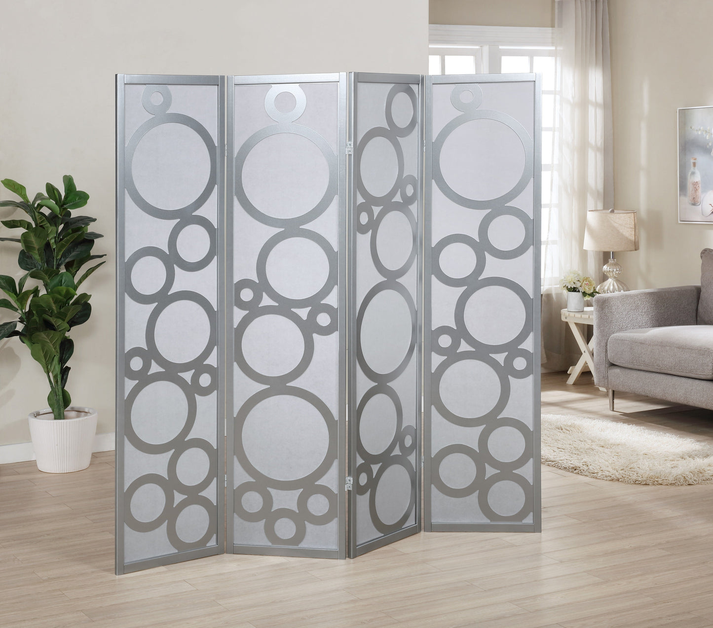 Roundhill Furniture Arvada 4-Panel Wood Room Divider with Circle Pattern