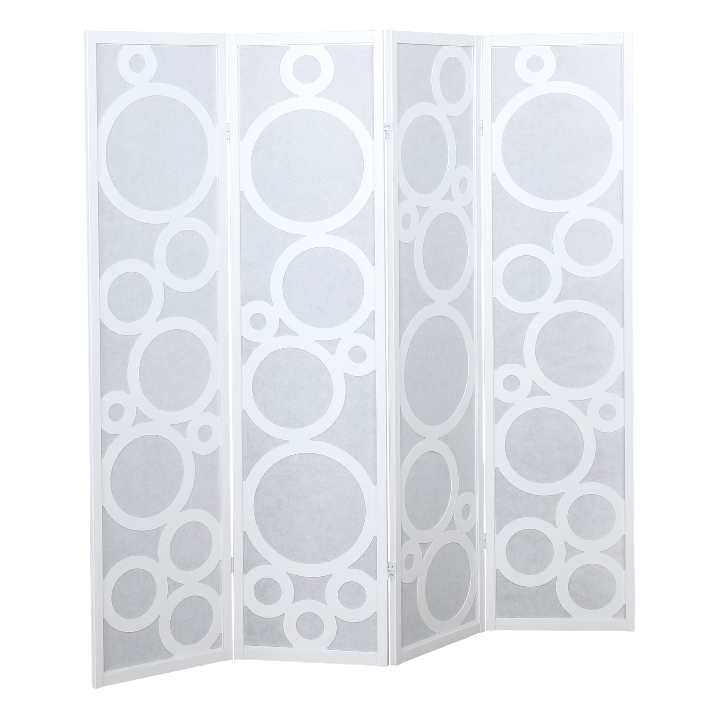 Arvada 4-Panel Wood Room Divider with Circle Pattern, White