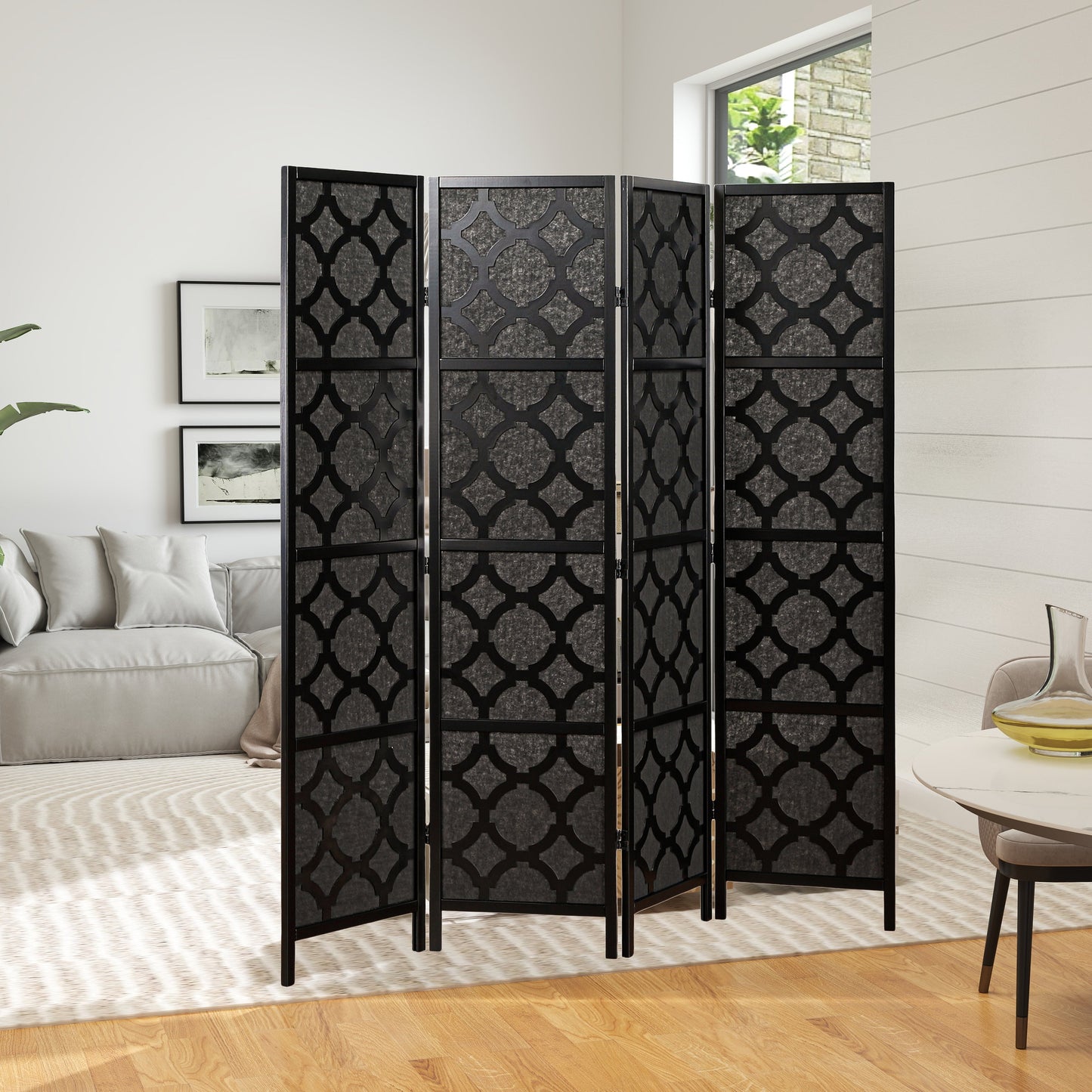 Roundhill Furniture Virelle 4-Panel Room Divider, Decorative Folding Freestanding Privacy Screen
