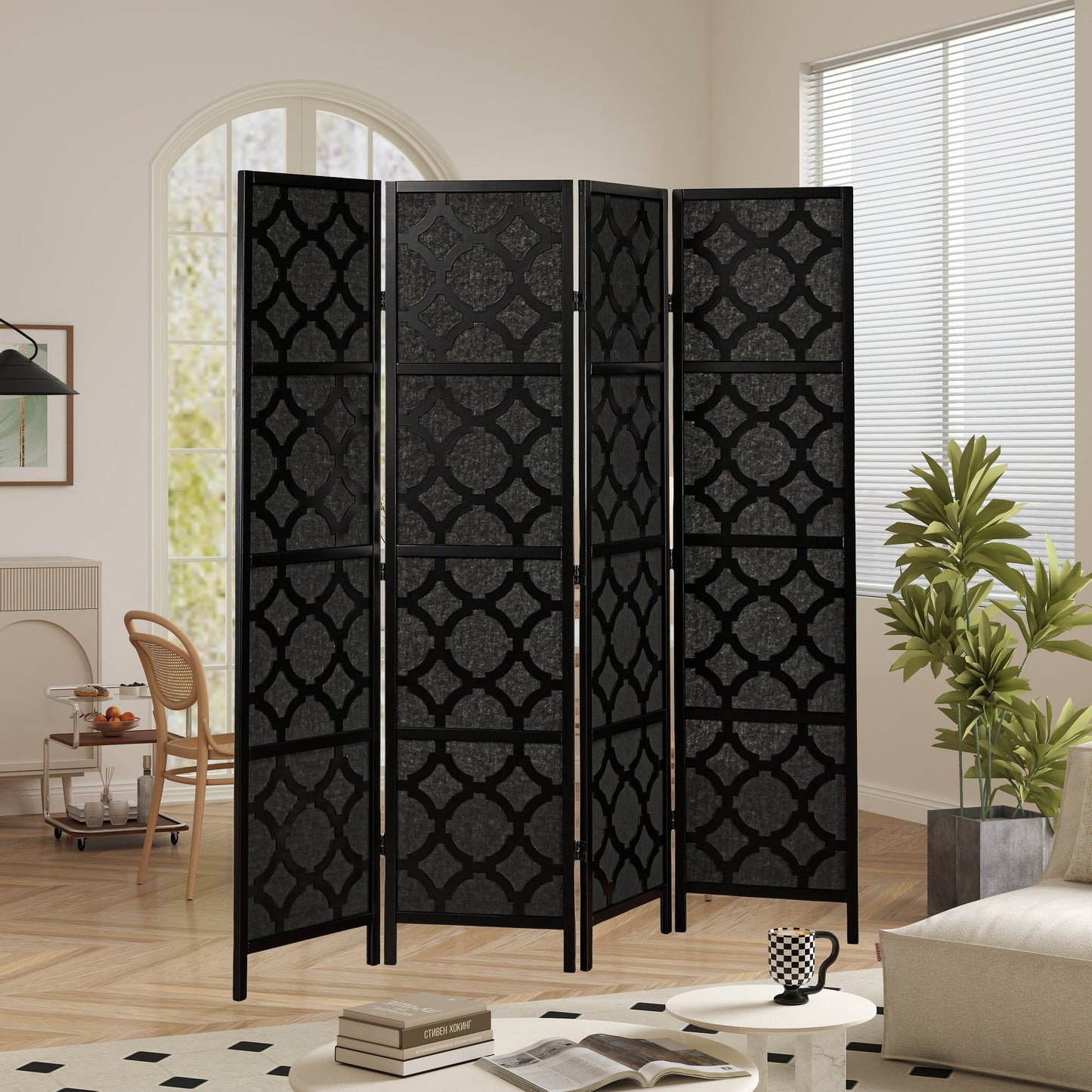 Roundhill Furniture Virelle 4-Panel Room Divider, Decorative Folding Freestanding Privacy Screen