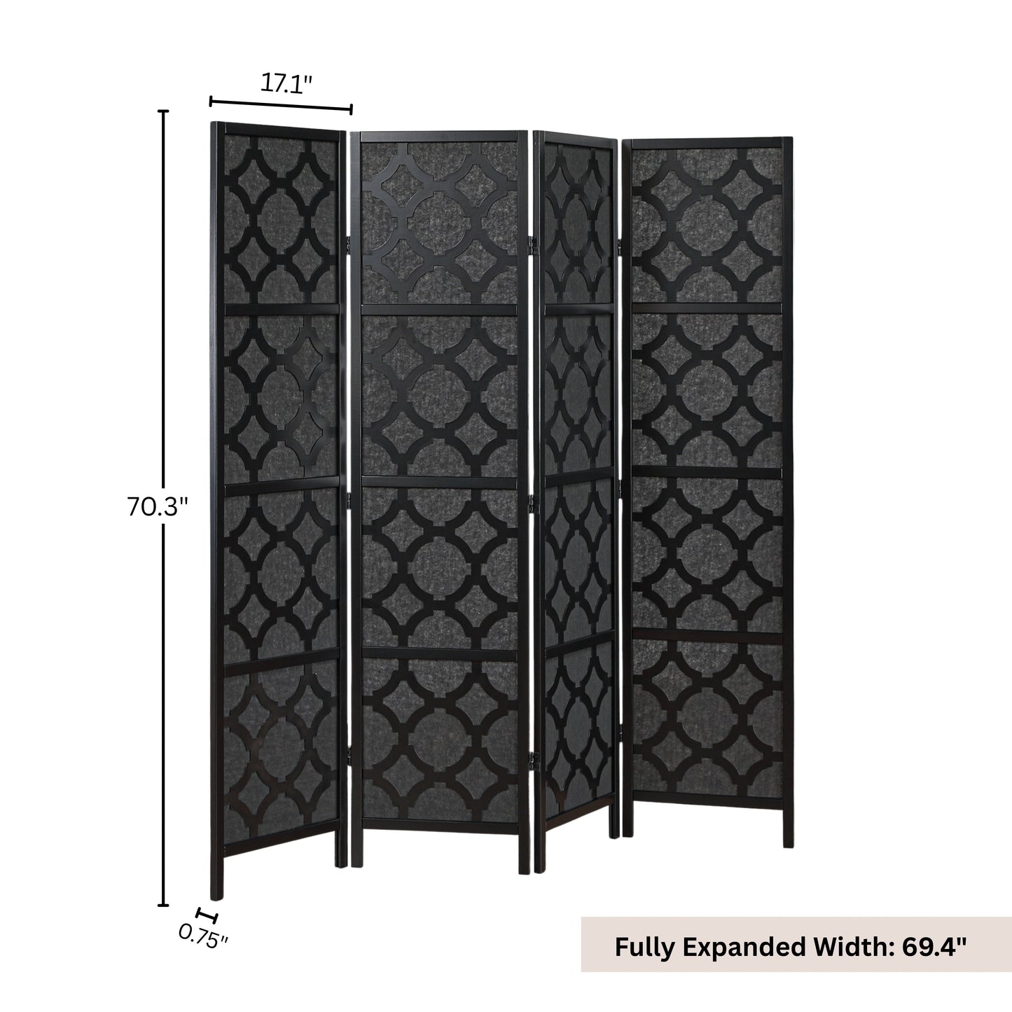 Roundhill Furniture Virelle 4-Panel Room Divider, Decorative Folding Freestanding Privacy Screen