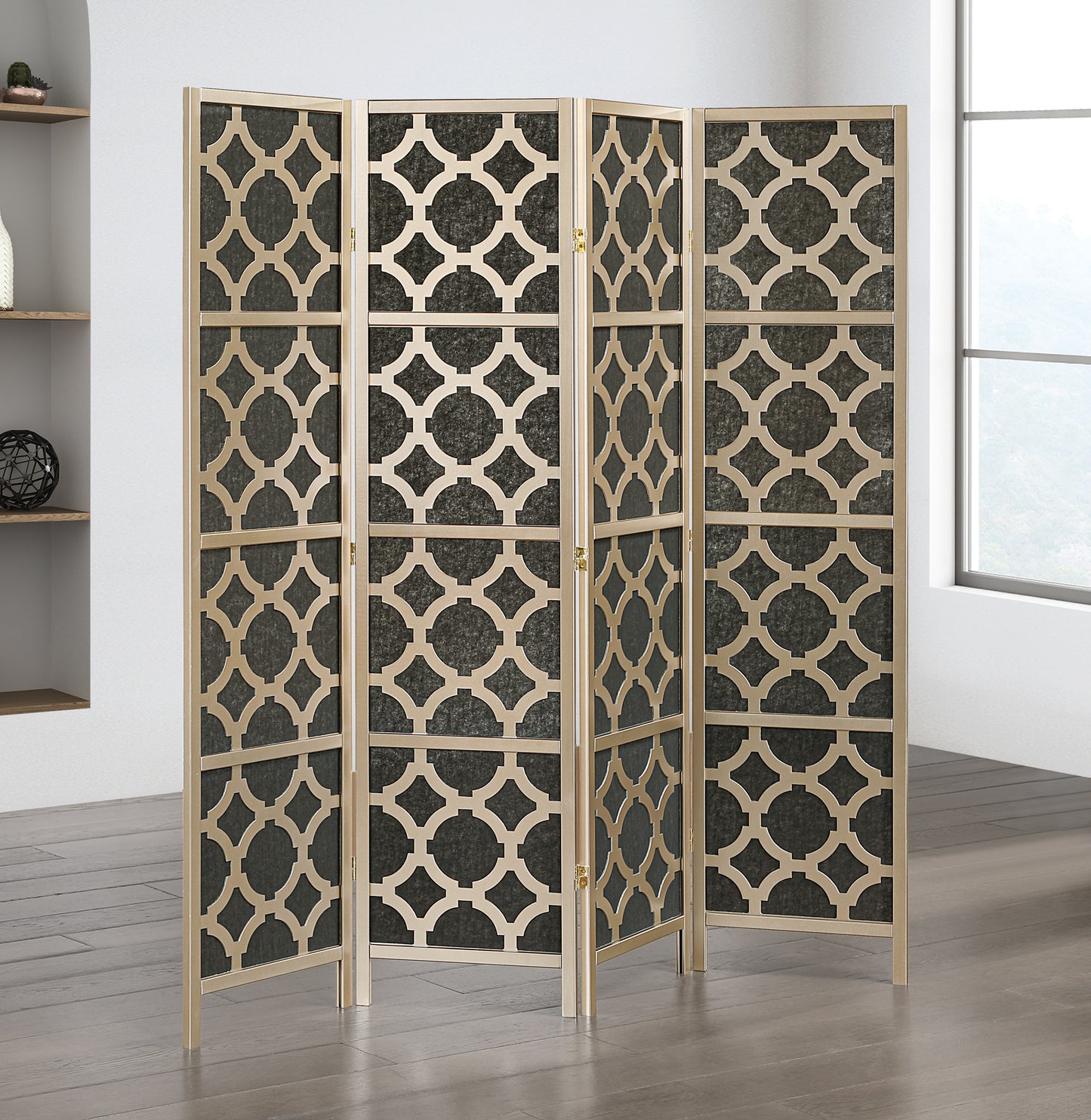 Roundhill Furniture Virelle 4-Panel Room Divider, Decorative Folding Freestanding Privacy Screen