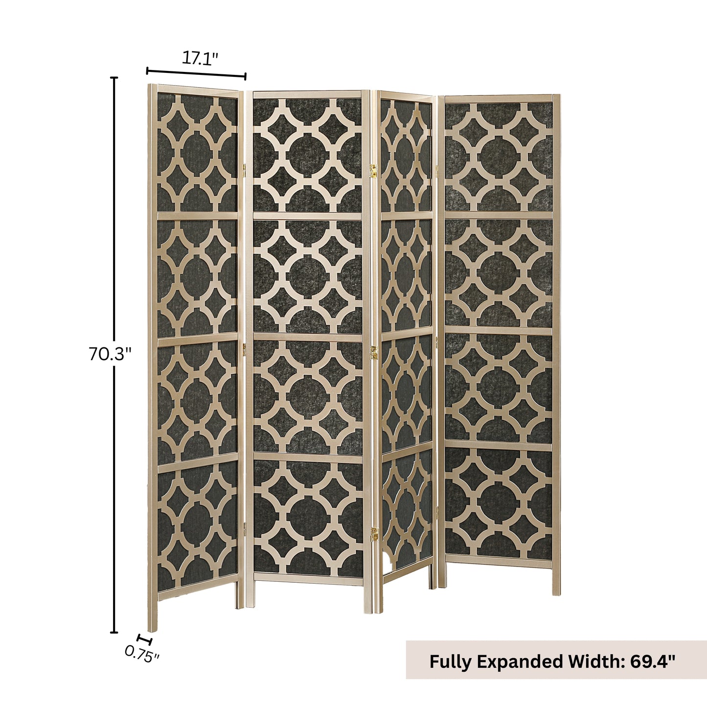 Roundhill Furniture Virelle 4-Panel Room Divider, Decorative Folding Freestanding Privacy Screen