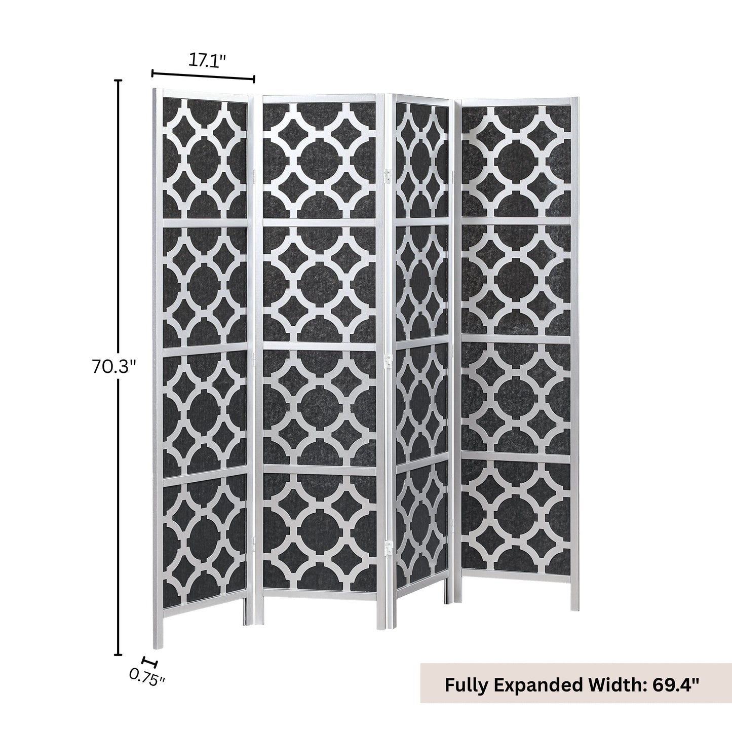 Roundhill Furniture Virelle 4-Panel Room Divider, Decorative Folding Freestanding Privacy Screen