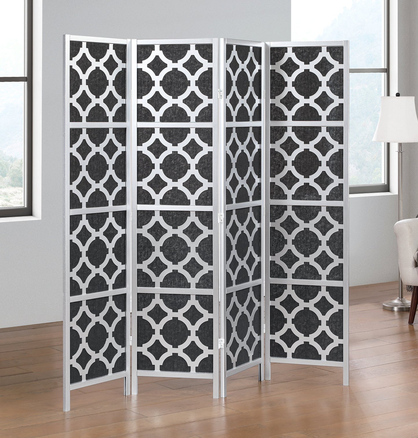 Roundhill Furniture Virelle 4-Panel Room Divider, Decorative Folding Freestanding Privacy Screen