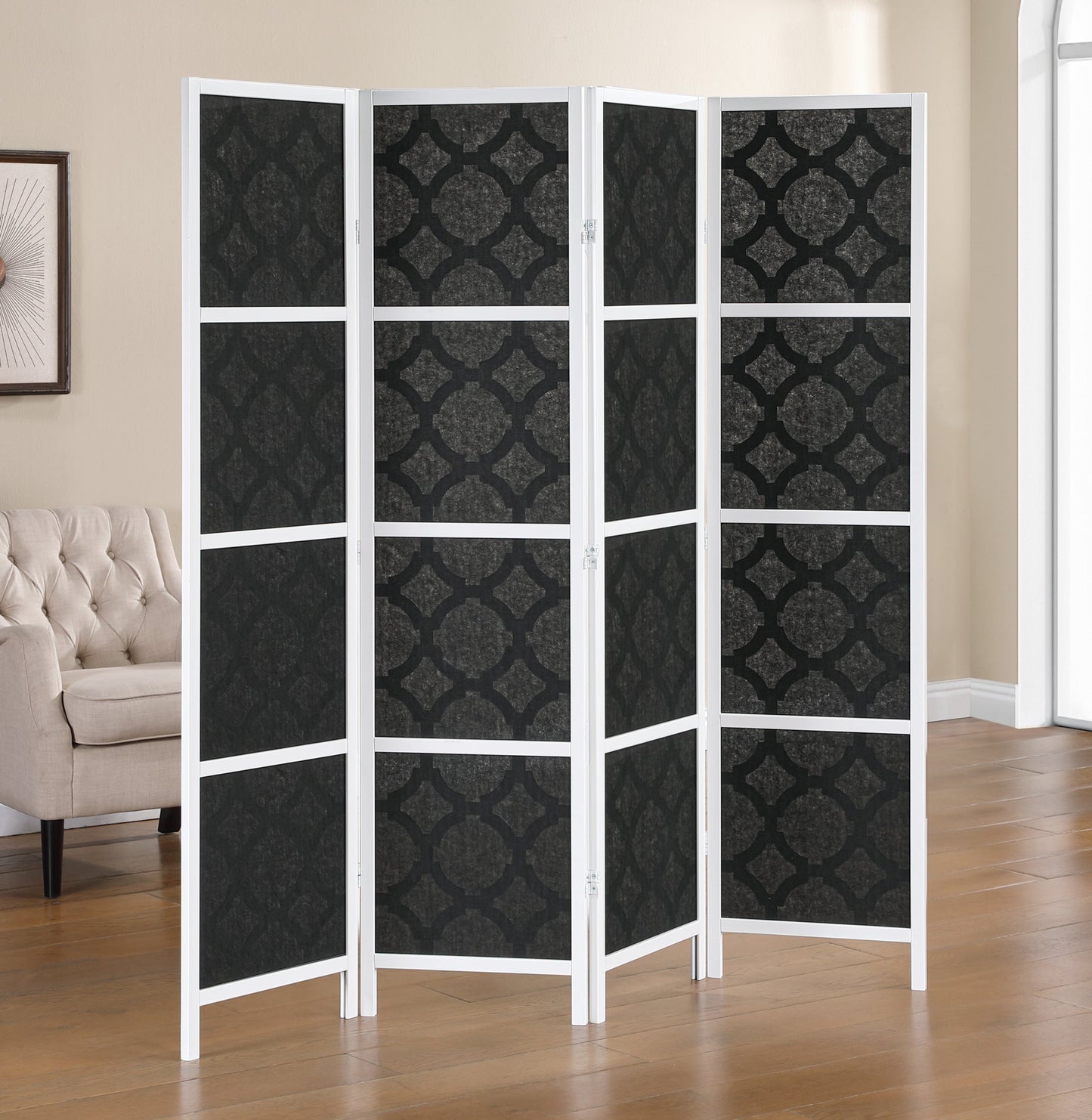 Roundhill Furniture Virelle 4-Panel Room Divider, Decorative Folding Freestanding Privacy Screen
