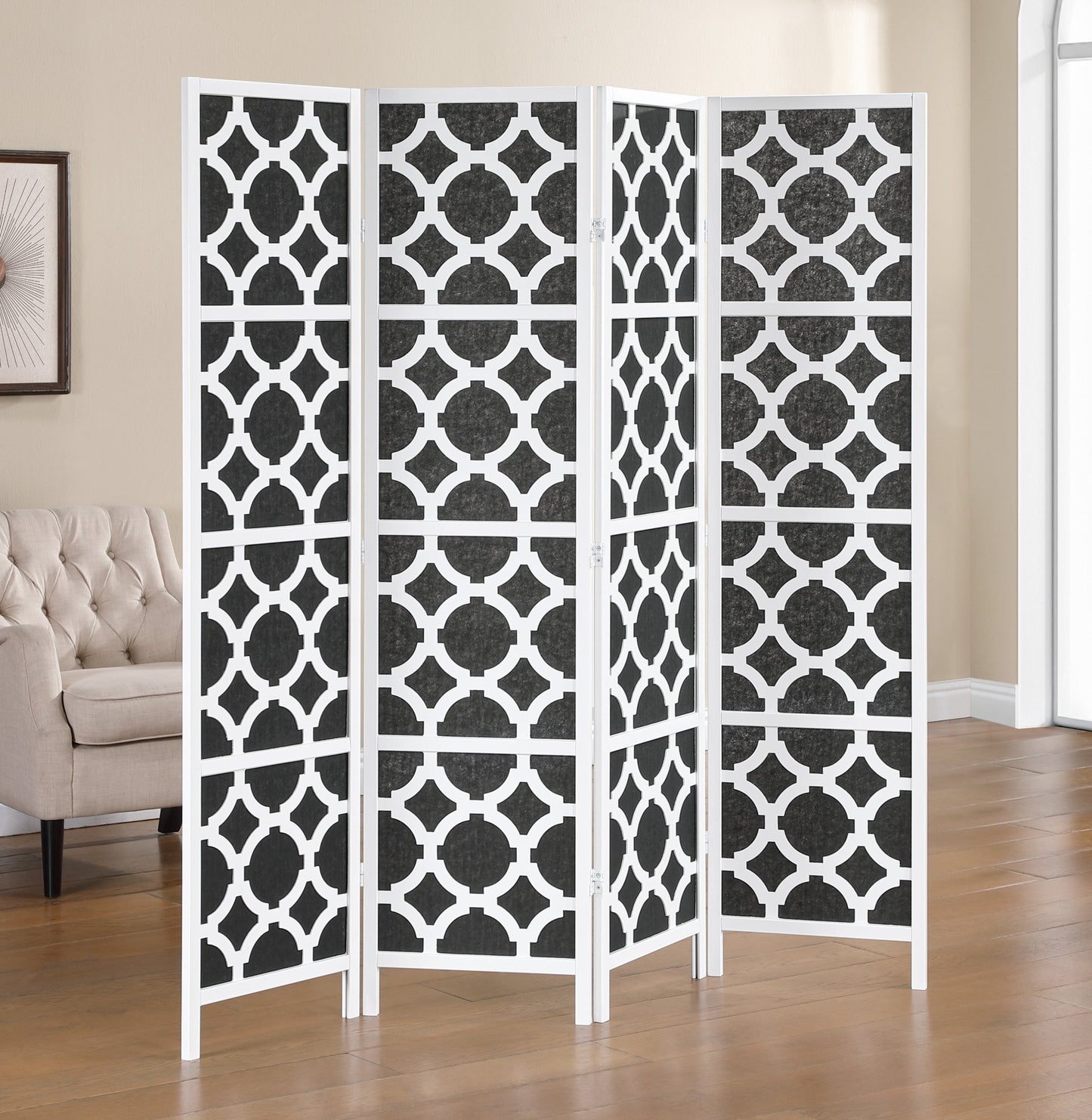 Roundhill Furniture Virelle 4-Panel Room Divider, Decorative Folding Freestanding Privacy Screen