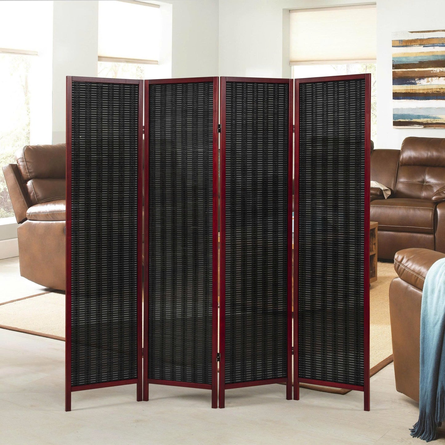 Roundhill Furniture Inkwell 4-Panel Bamboo Room Divider, Folding Portable Partition Screen