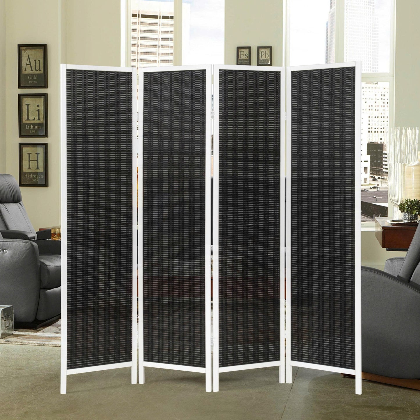 Roundhill Furniture Inkwell 4-Panel Bamboo Room Divider, Folding Portable Partition Screen