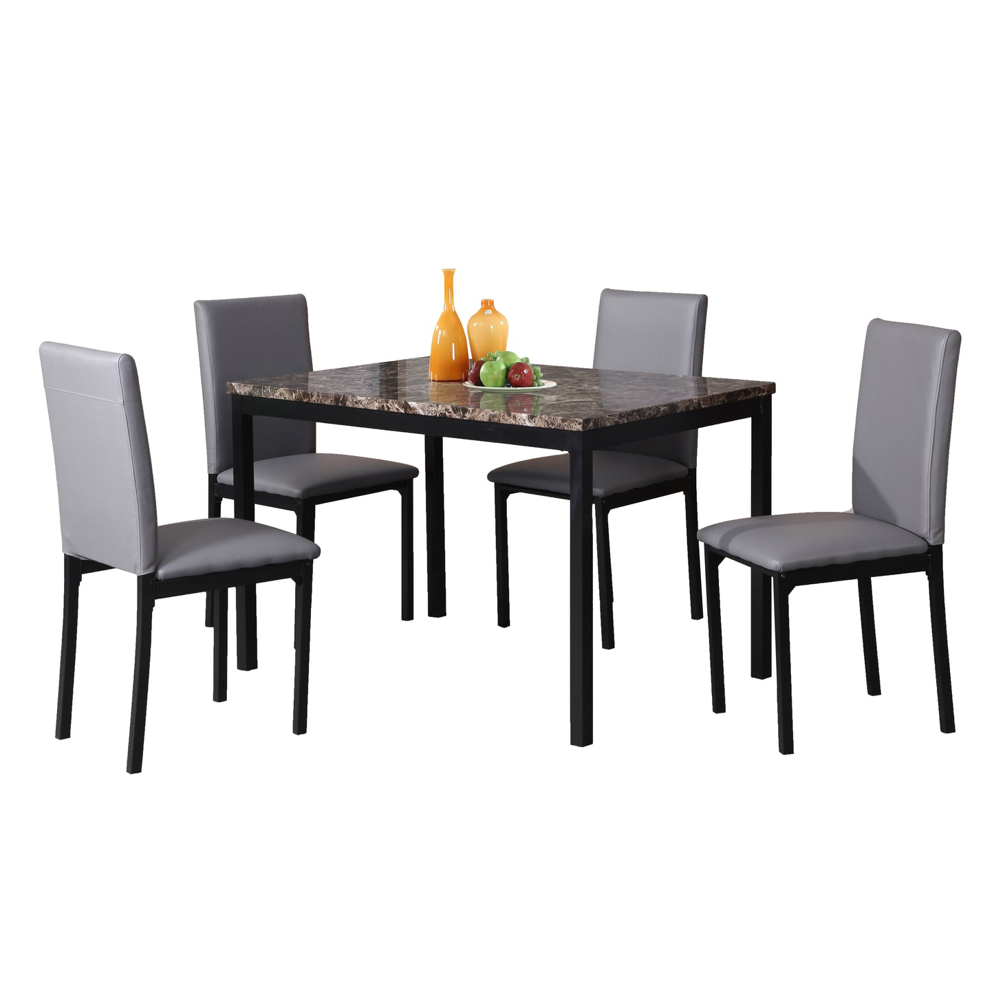 Roundhill Furniture Citico Metal Dinette Set with Laminated Faux Marble Top, Gray, 5 Piece