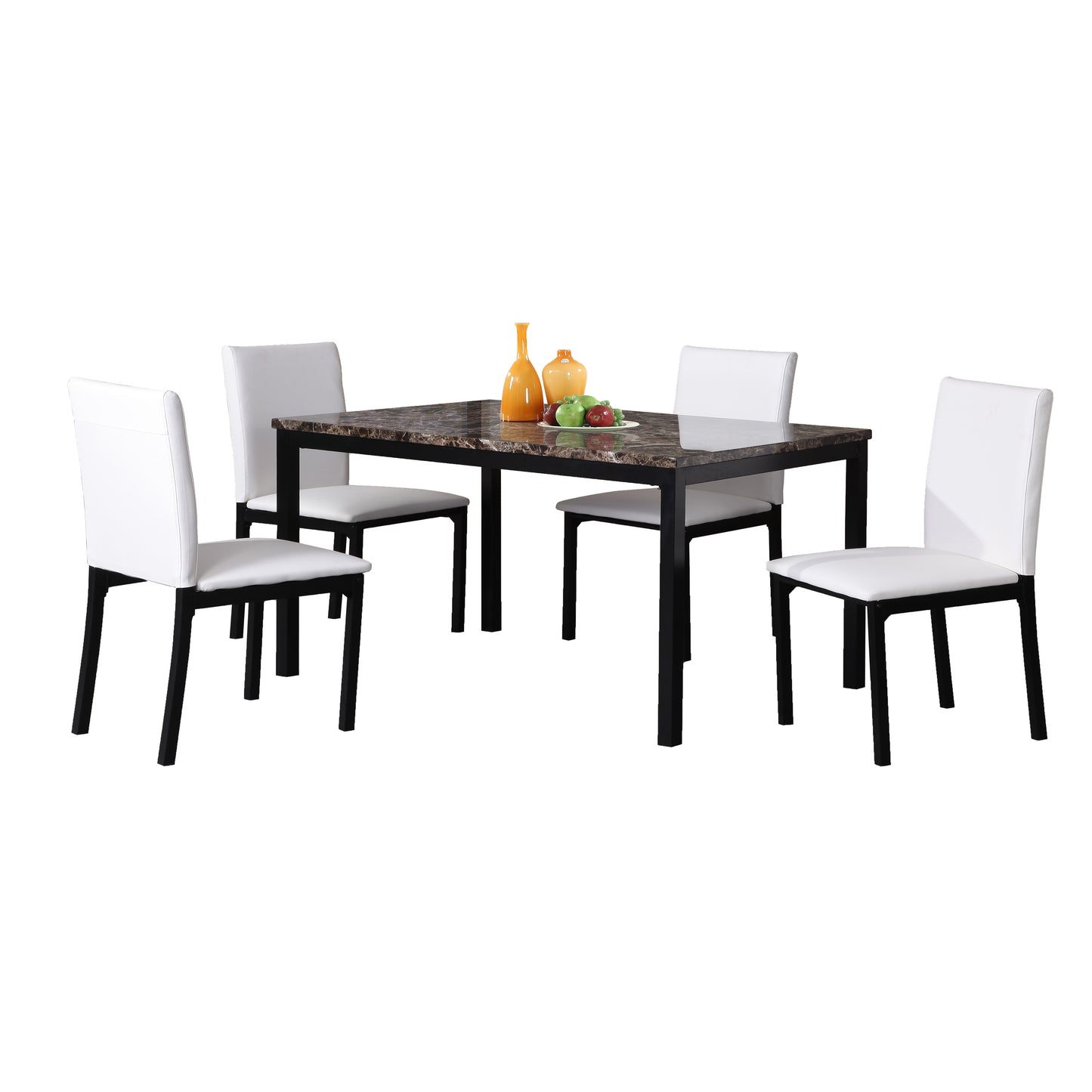 Roundhill Furniture Citico Metal Dinette Set with Laminated Faux Marble Top, White, 5 Piece