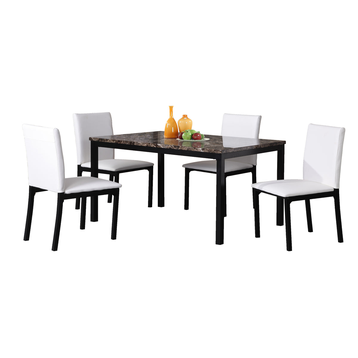 Citico 5-Piece Metal Dinette Set with Laminated Faux Marble Top, White