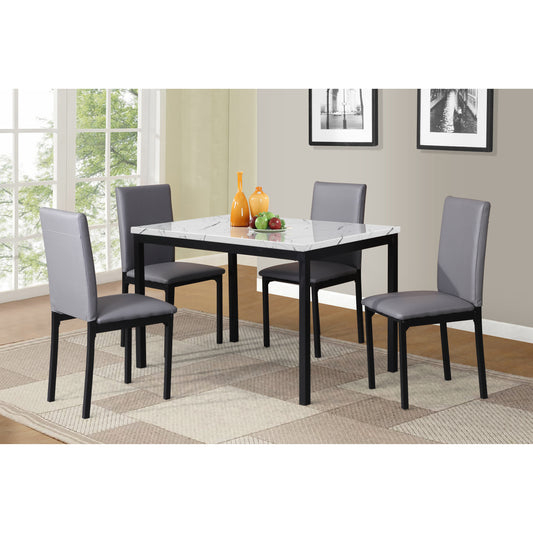 Roundhill Furniture Citico Metal Dinette Set with Laminated Faux Marble Top, White Table with Gray Chairs, 5 Piece