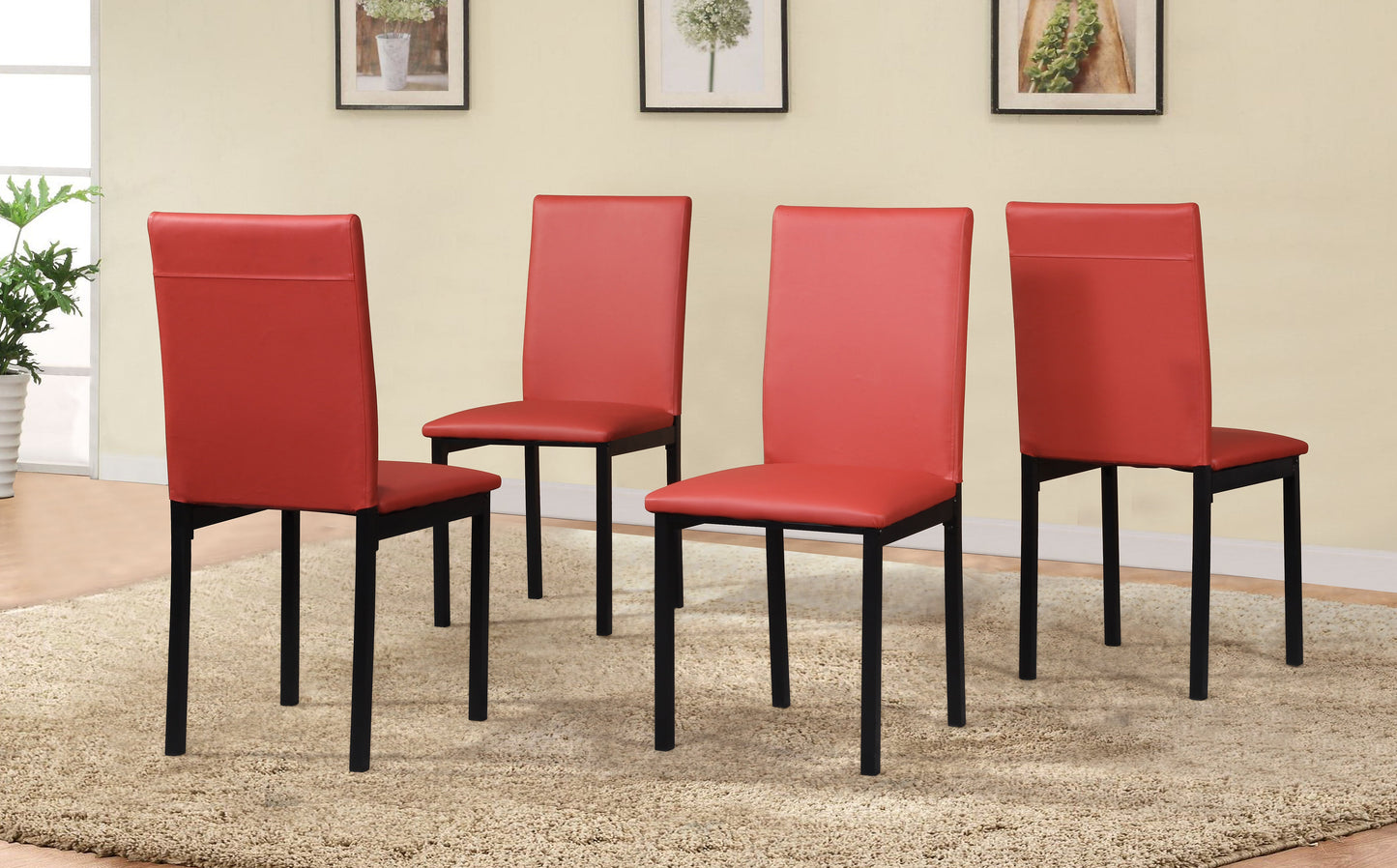 Roundhill Furniture Citico 5-Piece Metal Dinette Set with Laminated Off-white Faux Marble Top, 4 Red Chairs