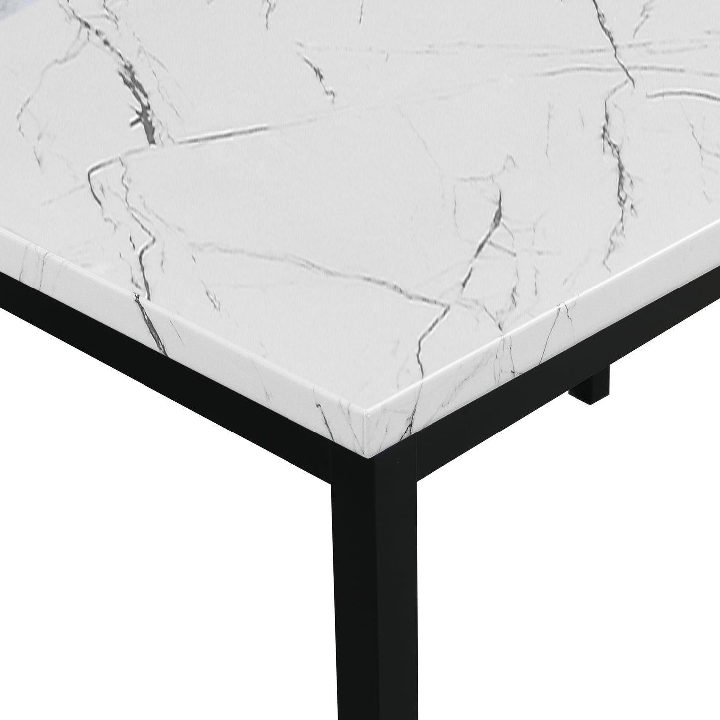 Citico 5-Piece Metal Dinette Set with Laminated Off-white Faux Marble Top, 4 White Chairs