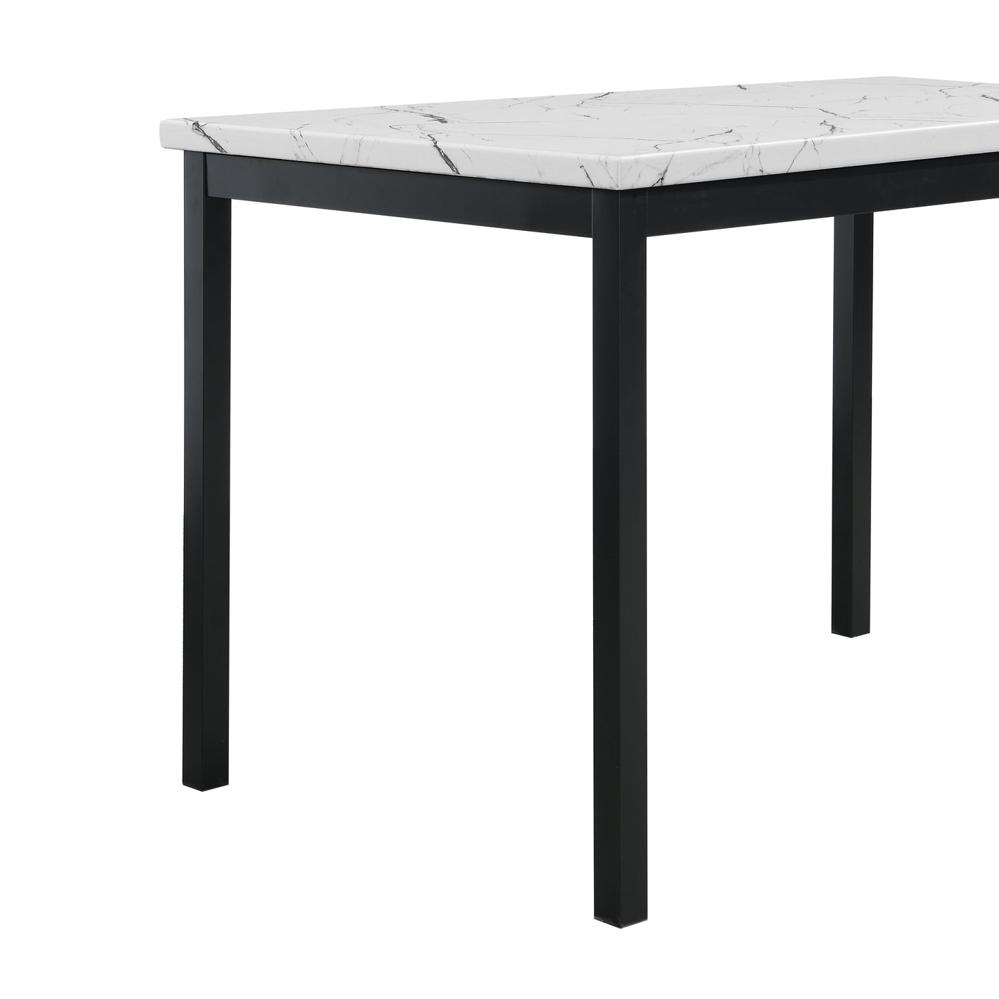 Roundhill Furniture Noyes Metal Dining Table with Laminated Faux Marble Top, Off-white