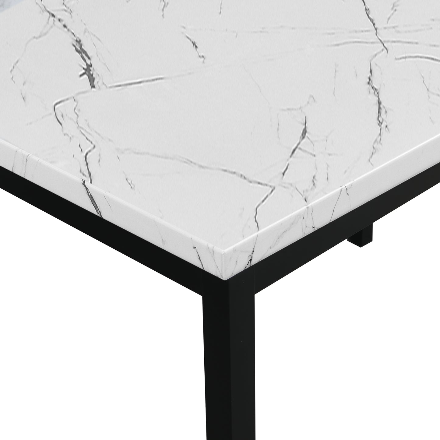 Roundhill Furniture Noyes Metal Dining Table with Laminated Faux Marble Top, Off-white