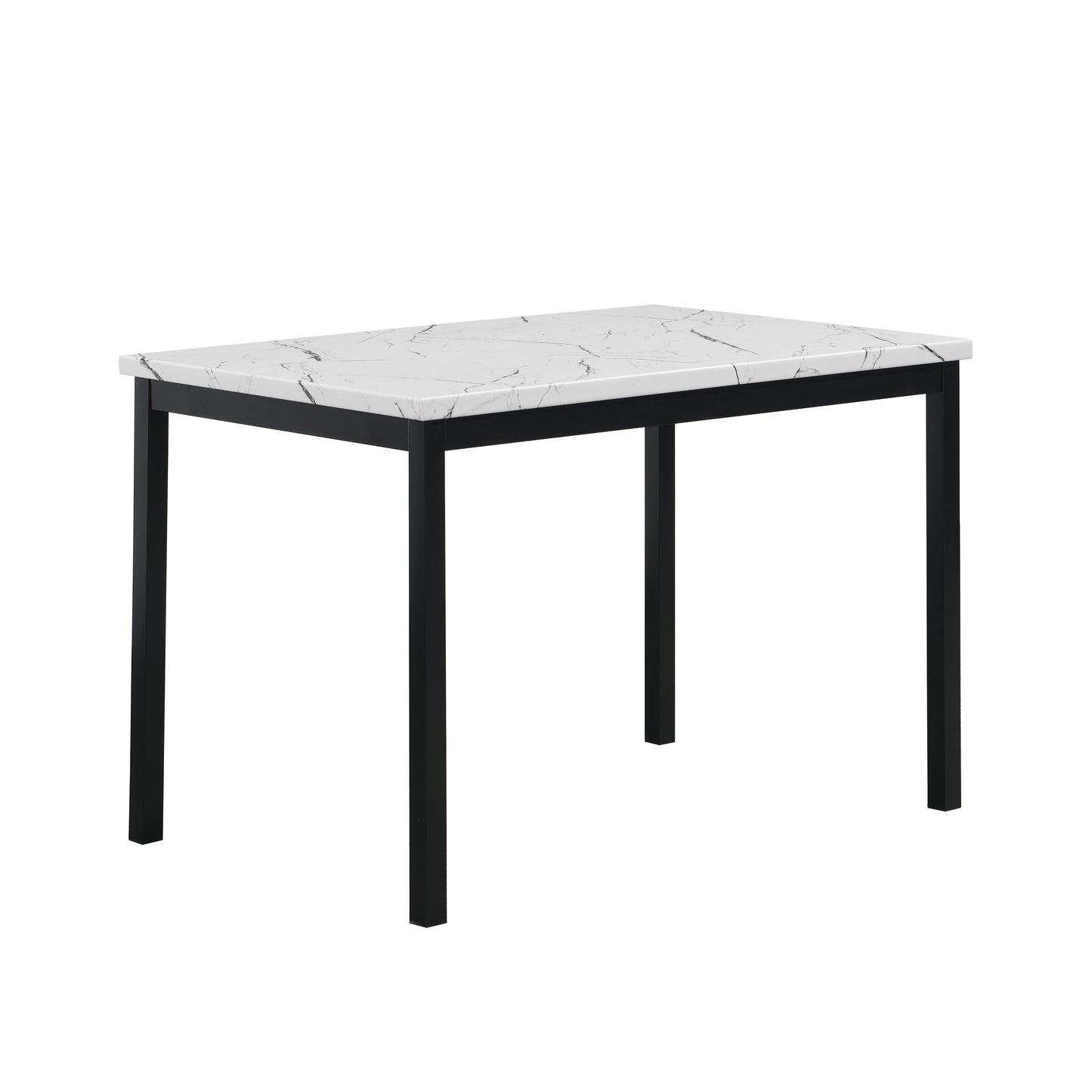 Roundhill Furniture Noyes Metal Dining Table with Laminated Faux Marble Top, Off-white