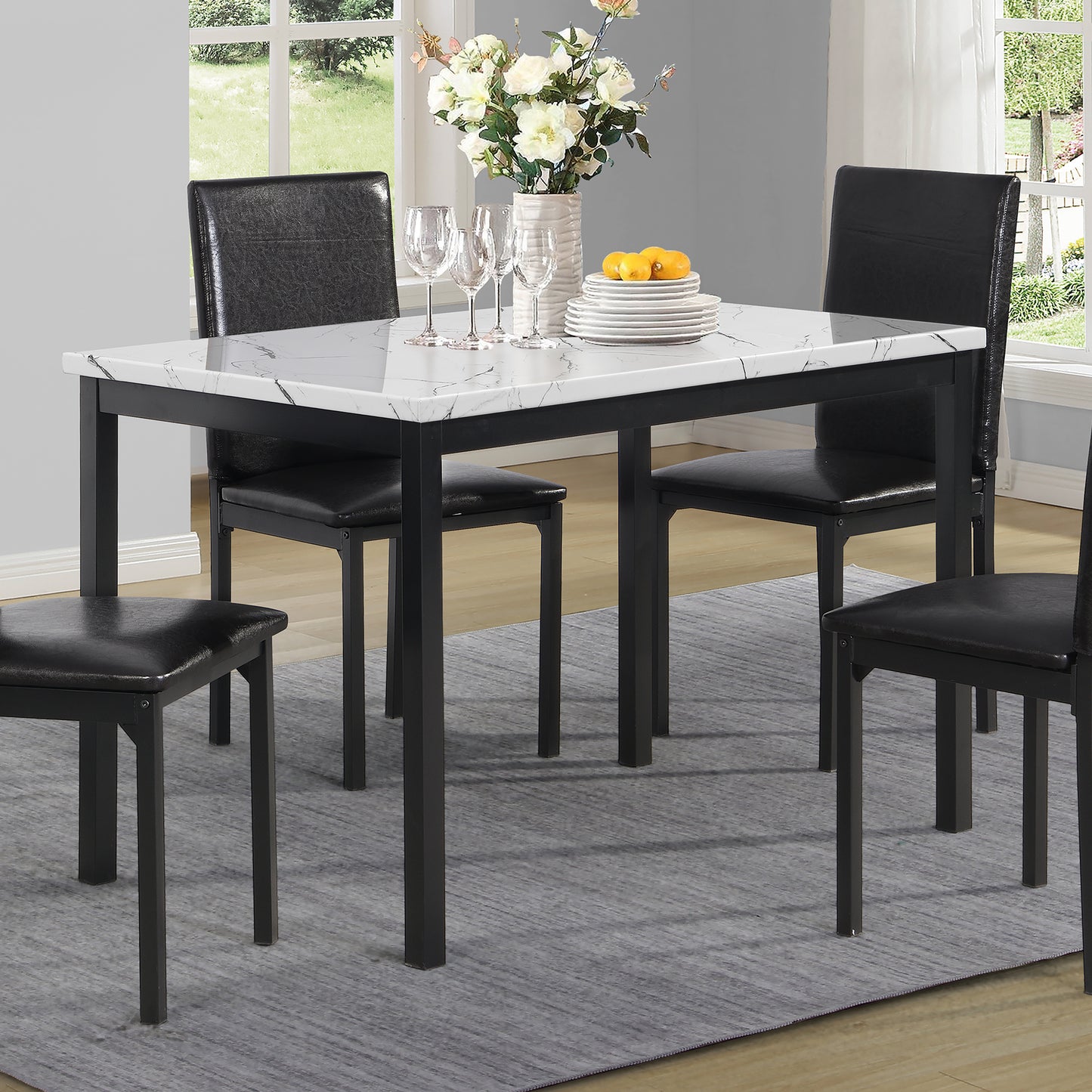 Roundhill Furniture Noyes Metal Dining Table with Laminated Faux Marble Top