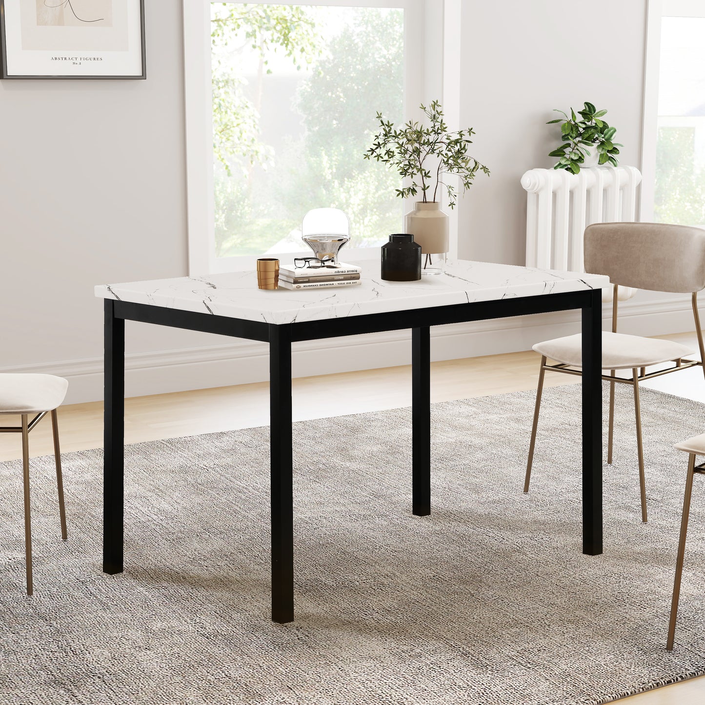 Roundhill Furniture Noyes Metal Dining Table with Laminated Faux Marble Top