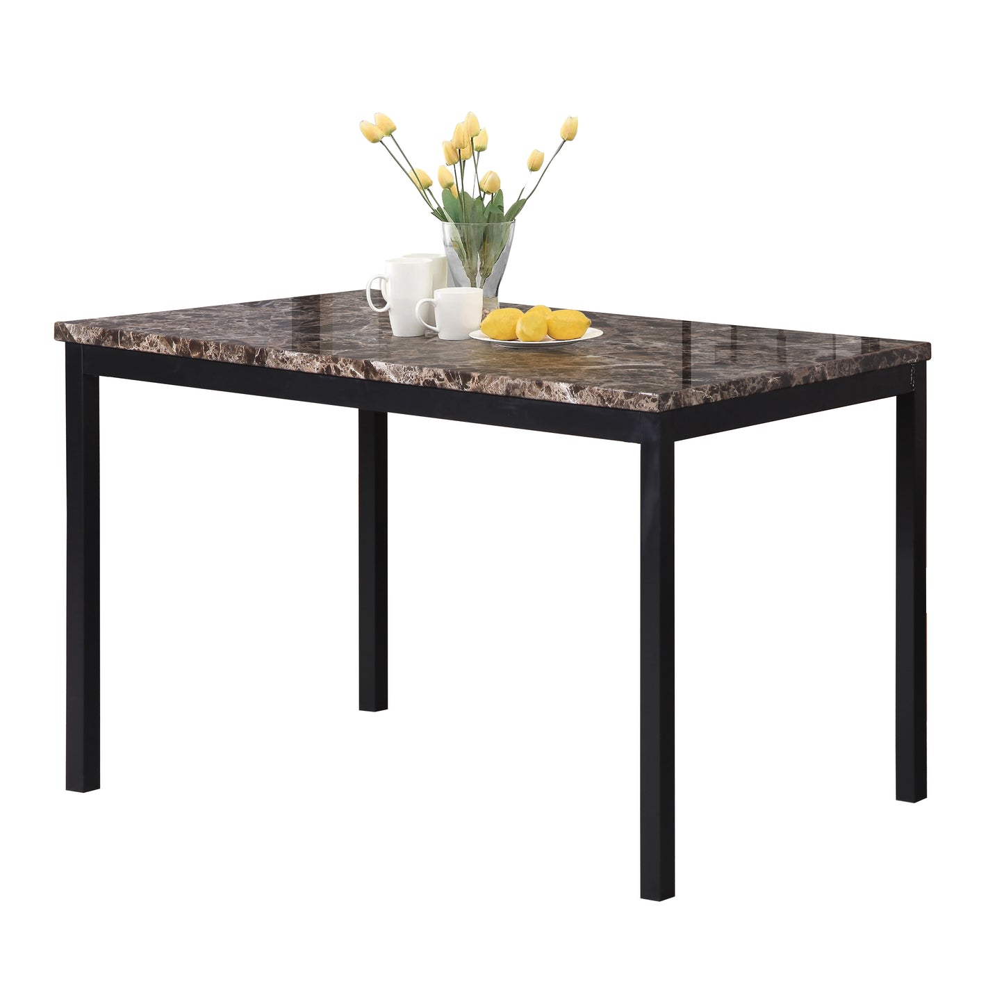 Roundhill Furniture Noyes Metal Dining Table with Laminated Faux Marble Top