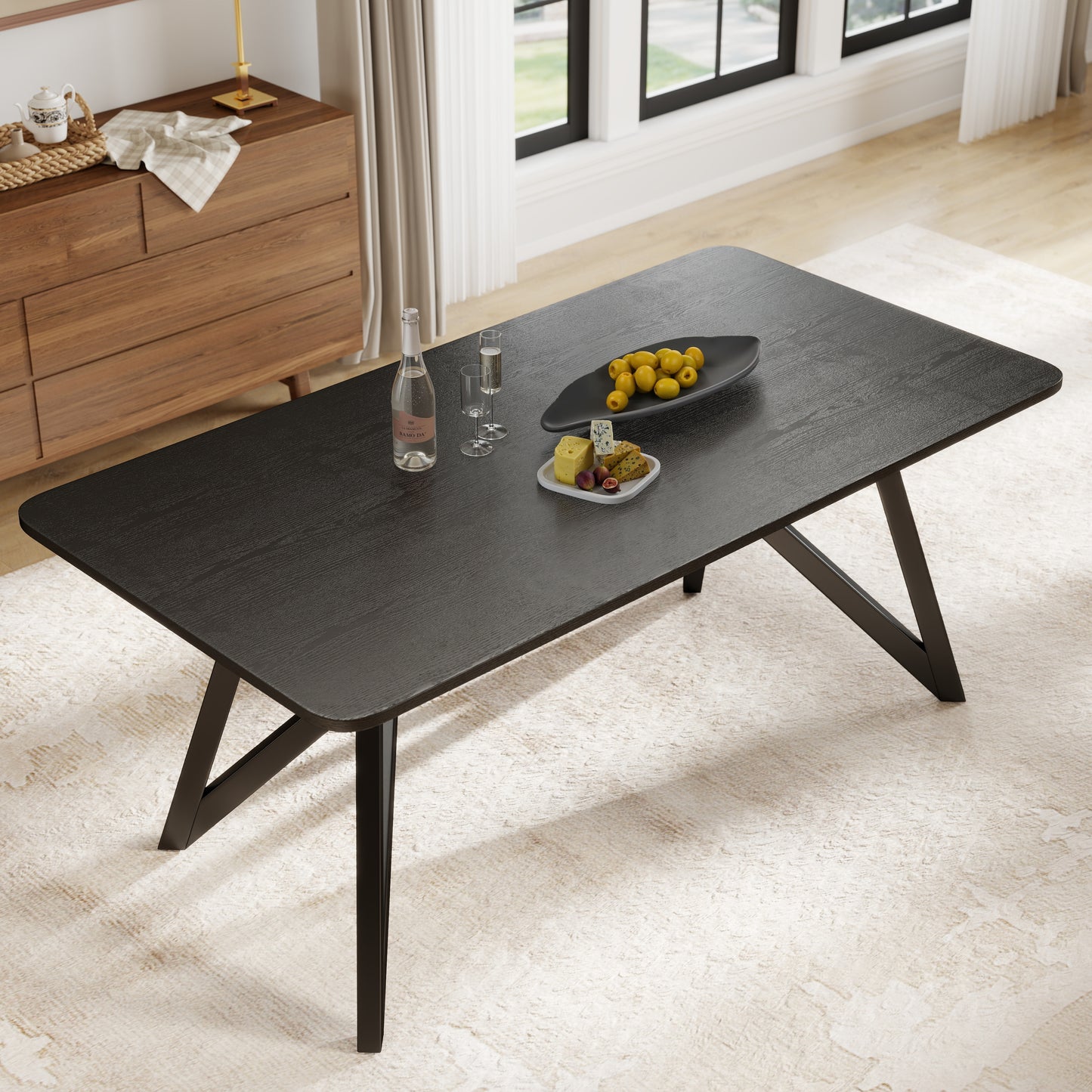Roundhill Furniture Axler 70-in Length Dining Table, Tripod-Cross Leg